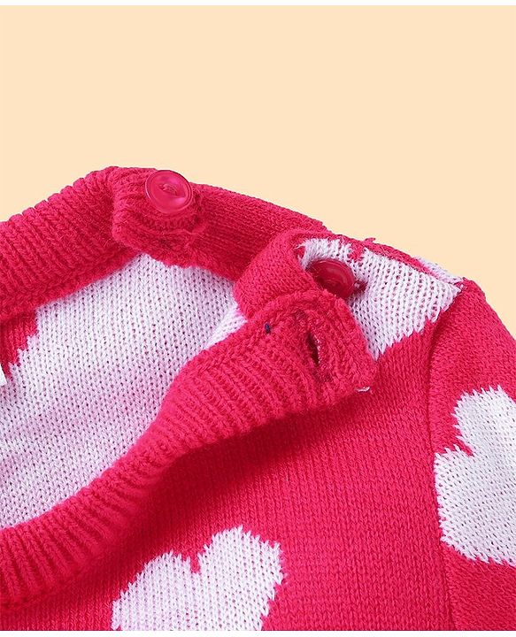 Babyhug Knit Full Sleeves Pullover Heart Design - Red