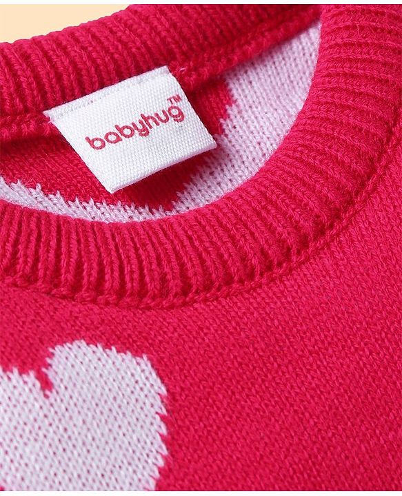 Babyhug Knit Full Sleeves Pullover Heart Design - Red