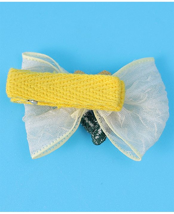 Babyhug Hair Pins And Clips With Bow & Crochet Applique Pack of 5 - Yellow