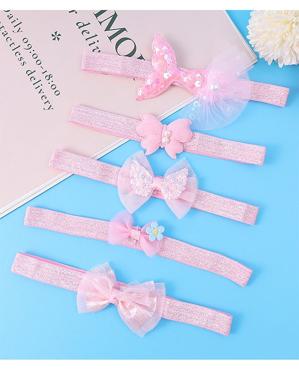 Babyhug Headbands With Bow Applique Pack of 5 - Pink