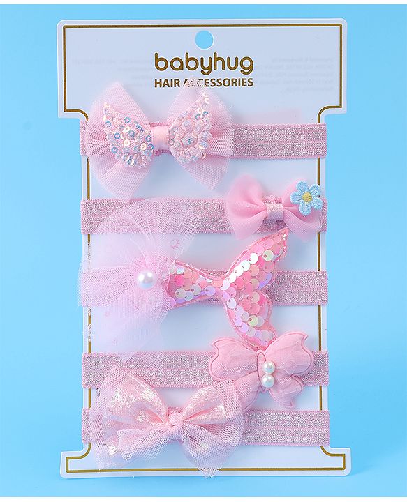 Babyhug Headbands With Bow Applique Pack of 5 - Pink