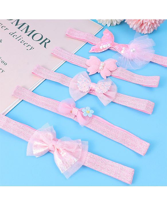 Babyhug Headbands With Bow Applique Pack of 5 - Pink
