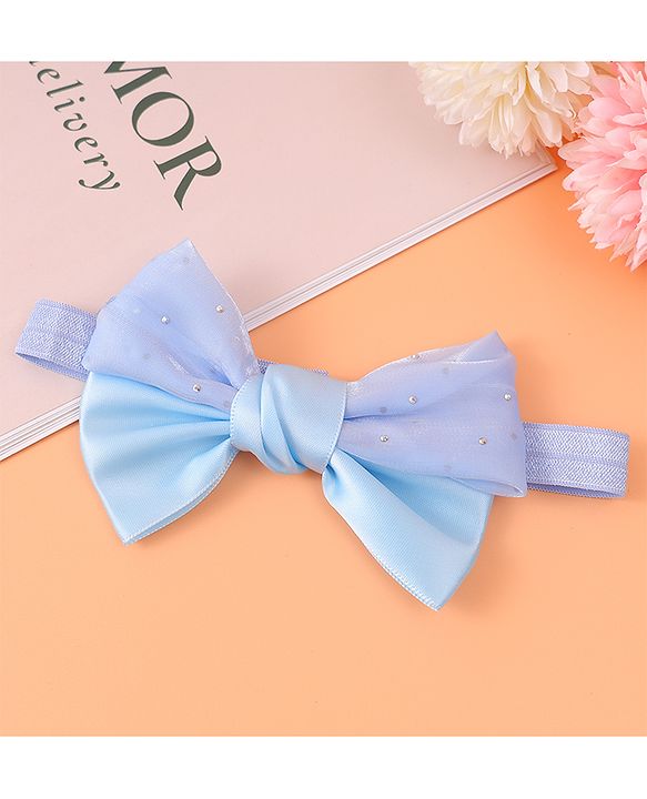 Babyhug Headband and Hair Clips with Bow & Rhinestones Applique Combo Pack - Sky Blue