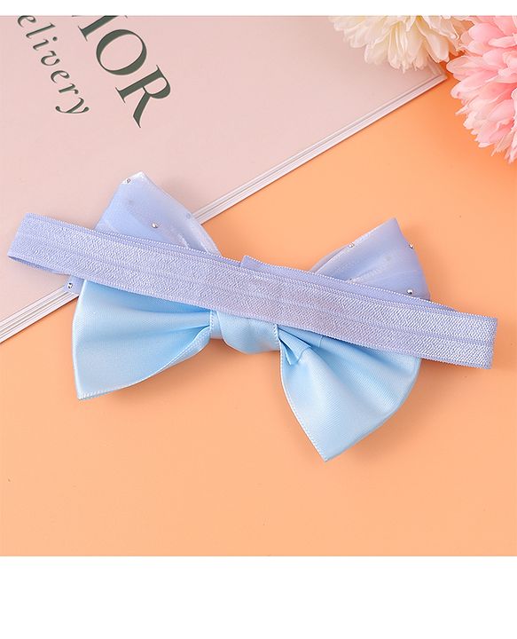 Babyhug Headband and Hair Clips with Bow & Rhinestones Applique Combo Pack - Sky Blue