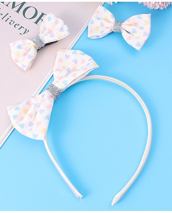 Babyhug Headband & Clips Combo Set Free Size with Bow Applique - Beige