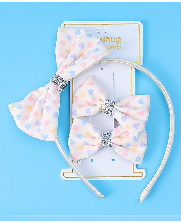 Babyhug Headband & Clips Combo Set Free Size with Bow Applique - Beige