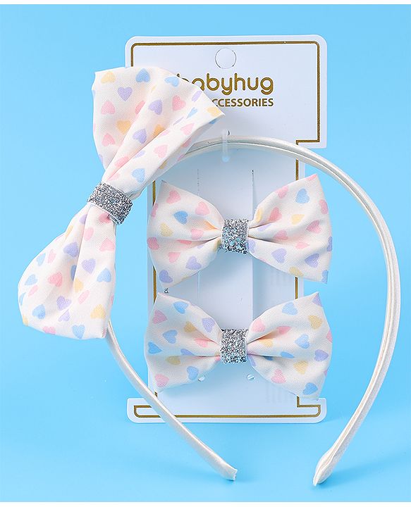 Babyhug Headband & Clips Combo Set Free Size with Bow Applique - Beige