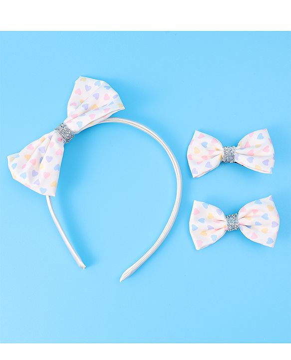 Babyhug Headband & Clips Combo Set Free Size with Bow Applique - Beige
