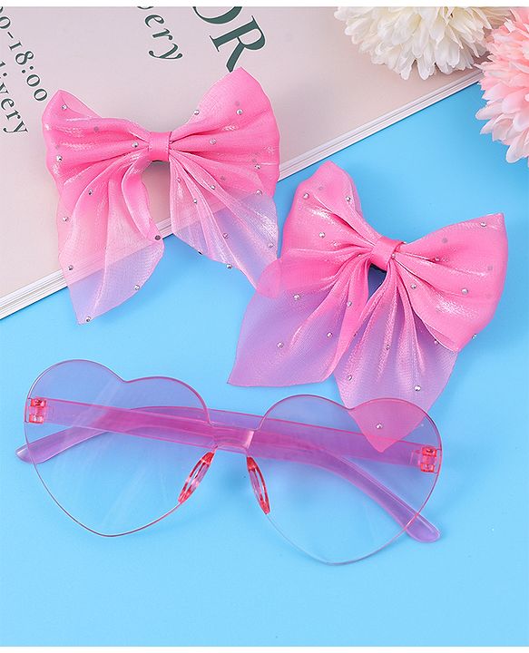 Babyhug Hair Clips & Sunglass Combo Set Free Size with Bow Applique - Pink