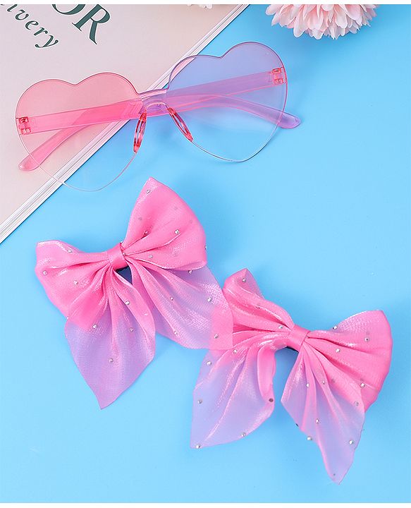 Babyhug Hair Clips & Sunglass Combo Set Free Size with Bow Applique - Pink