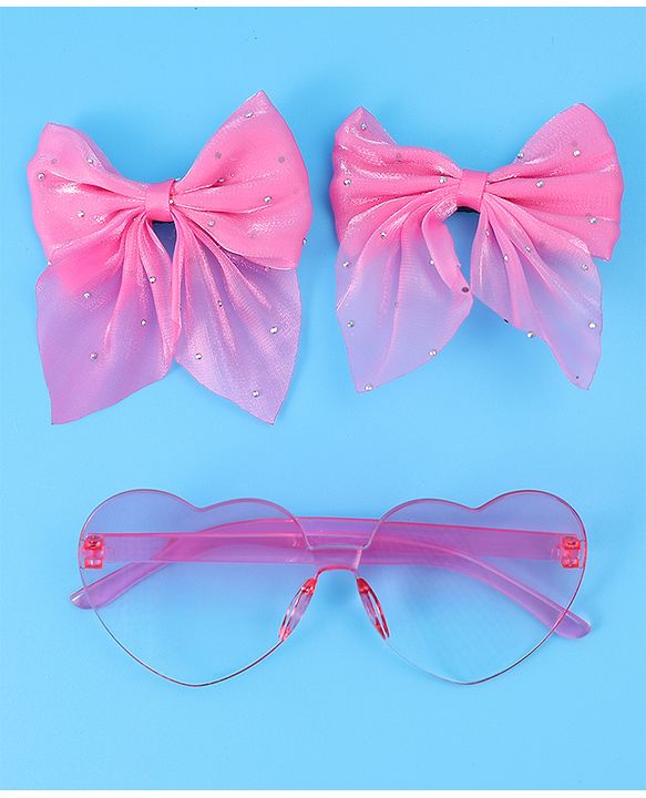 Babyhug Hair Clips & Sunglass Combo Set Free Size with Bow Applique - Pink