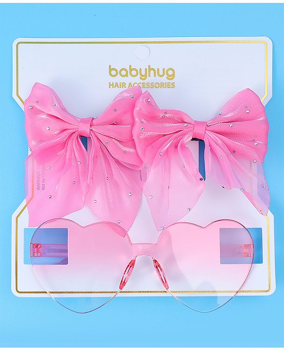 Babyhug Hair Clips & Sunglass Combo Set Free Size with Bow Applique - Pink