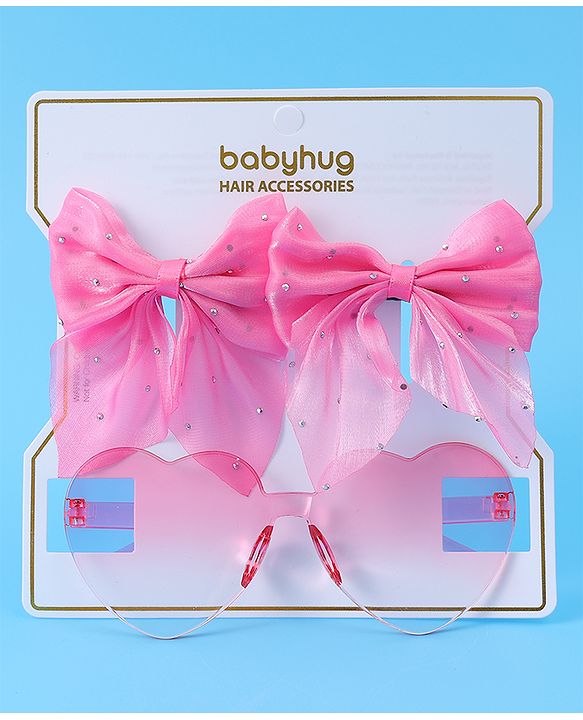Babyhug Hair Clips & Sunglass Combo Set Free Size with Bow Applique - Pink