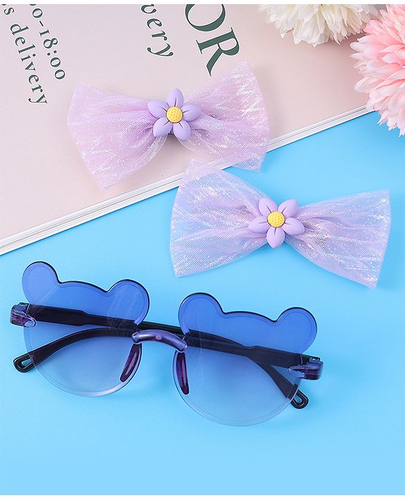 Babyhug Hair Clips & Sunglasses Combo Set Free Size with Bow Applique - Purple