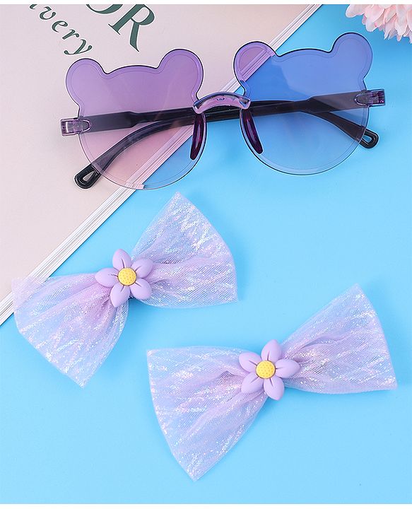 Babyhug Hair Clips & Sunglasses Combo Set Free Size with Bow Applique - Purple