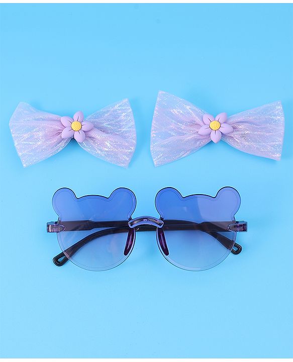Babyhug Hair Clips & Sunglasses Combo Set Free Size with Bow Applique - Purple