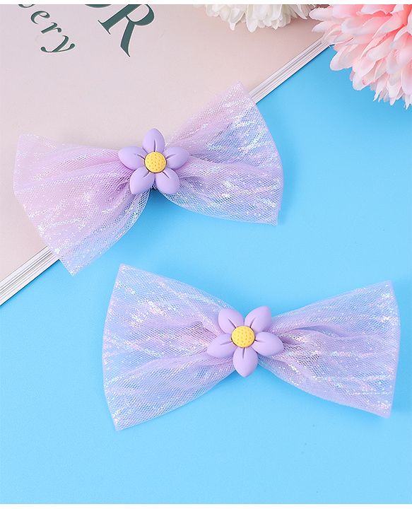 Babyhug Hair Clips & Sunglasses Combo Set Free Size with Bow Applique - Purple