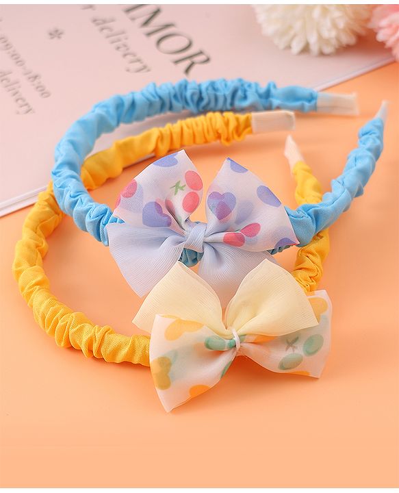 Babyhug Free Size Hair Bands With Bow Applique Pack of 2 - Yellow & Blue