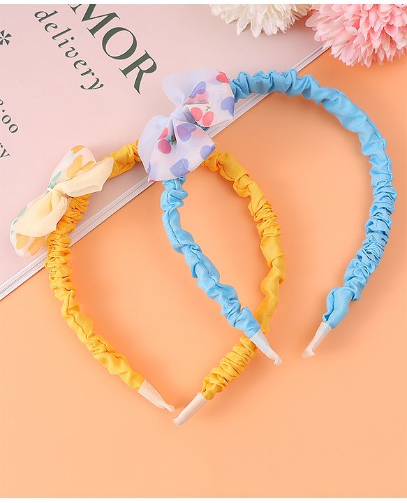 Babyhug Free Size Hair Bands With Bow Applique Pack of 2 - Yellow & Blue