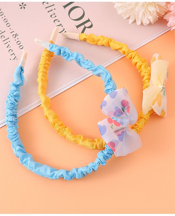 Babyhug Free Size Hair Bands With Bow Applique Pack of 2 - Yellow & Blue