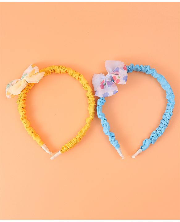 Babyhug Free Size Hair Bands With Bow Applique Pack of 2 - Yellow & Blue
