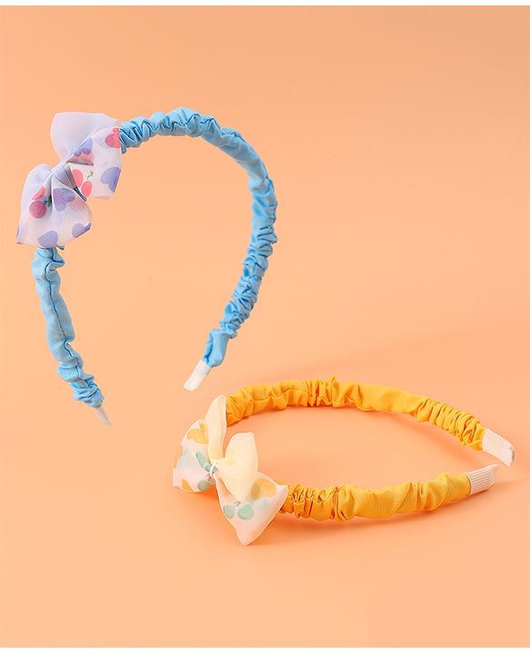 Babyhug Free Size Hair Bands With Bow Applique Pack of 2 - Yellow & Blue