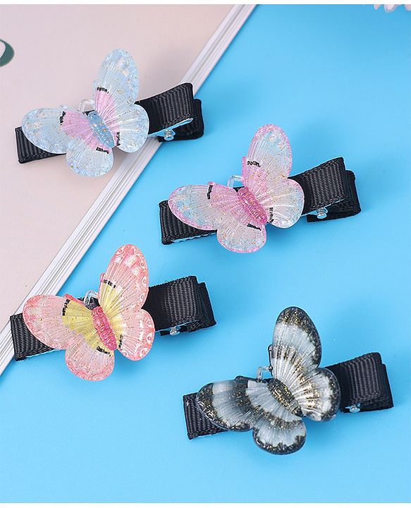 Babyhug Hair Pins with Butterfly Applique Pack of 4 - Multicolor