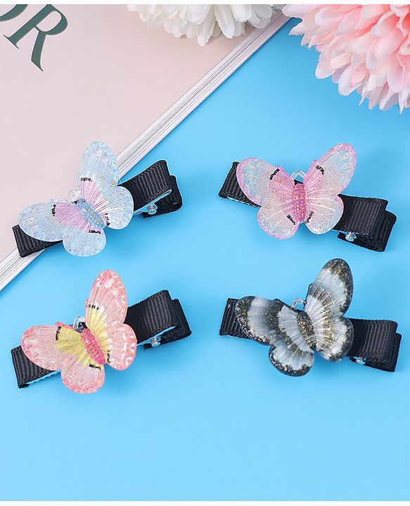 Babyhug Hair Pins with Butterfly Applique Pack of 4 - Multicolor