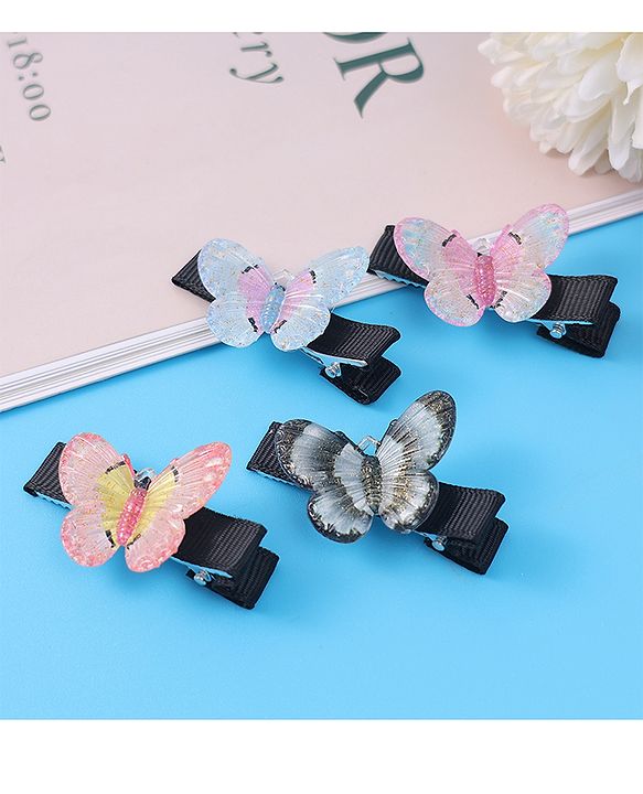 Babyhug Hair Pins with Butterfly Applique Pack of 4 - Multicolor