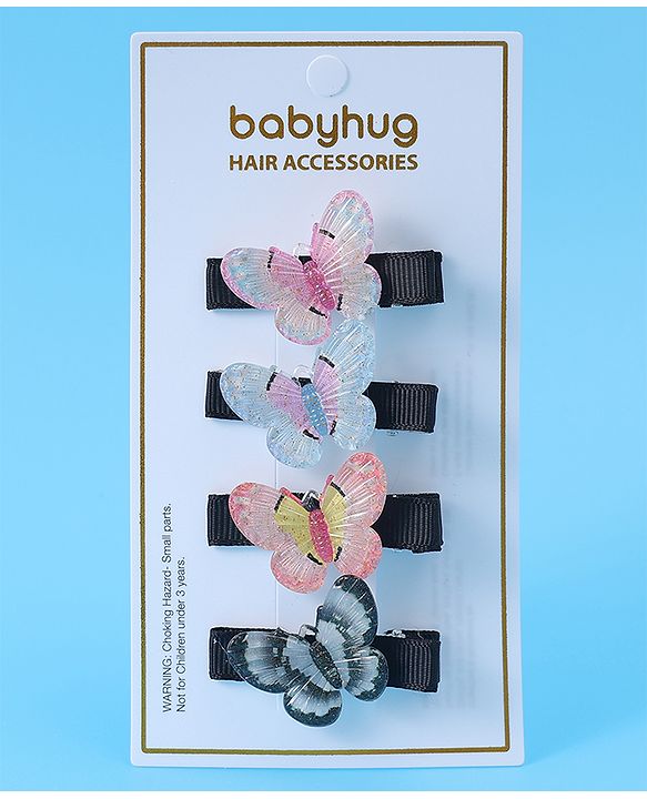Babyhug Hair Pins with Butterfly Applique Pack of 4 - Multicolor