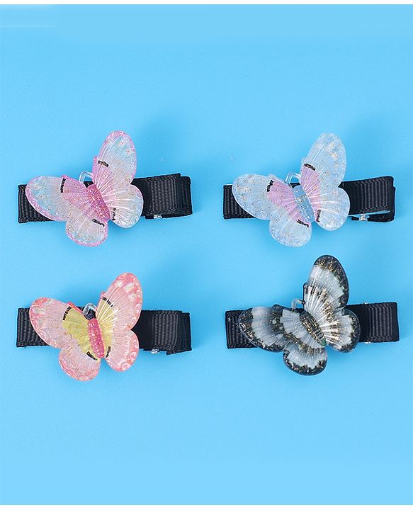Babyhug Hair Pins with Butterfly Applique Pack of 4 - Multicolor