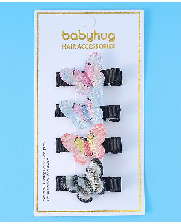 Babyhug Hair Pins with Butterfly Applique Pack of 4 - Multicolor