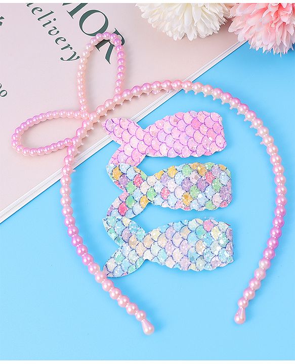Babyhug Sequin & Pearl Embellished Hair Accessories Combo Set Pack of 4 - Multicolor