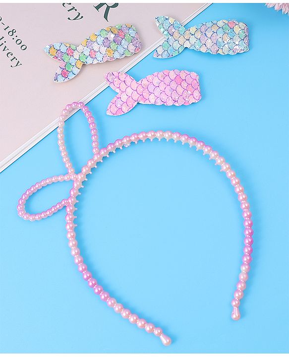 Babyhug Sequin & Pearl Embellished Hair Accessories Combo Set Pack of 4 - Multicolor