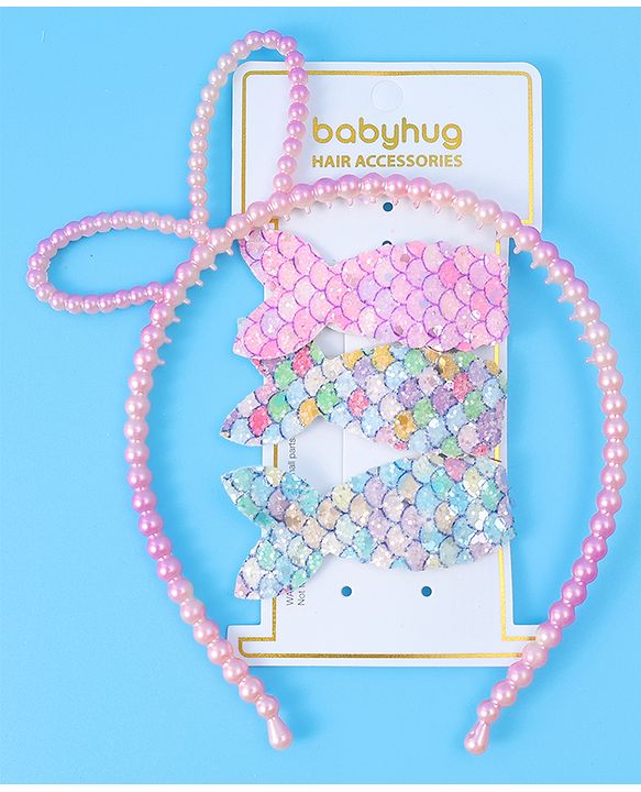 Babyhug Sequin & Pearl Embellished Hair Accessories Combo Set Pack of 4 - Multicolor