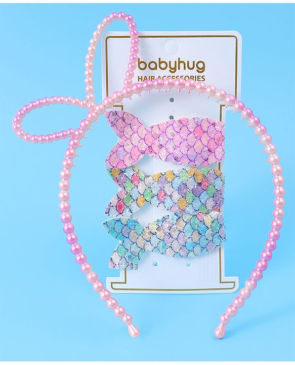 Babyhug Sequin & Pearl Embellished Hair Accessories Combo Set Pack of 4 - Multicolor