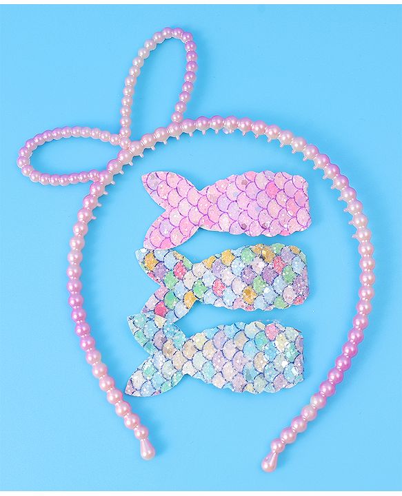 Babyhug Sequin & Pearl Embellished Hair Accessories Combo Set Pack of 4 - Multicolor