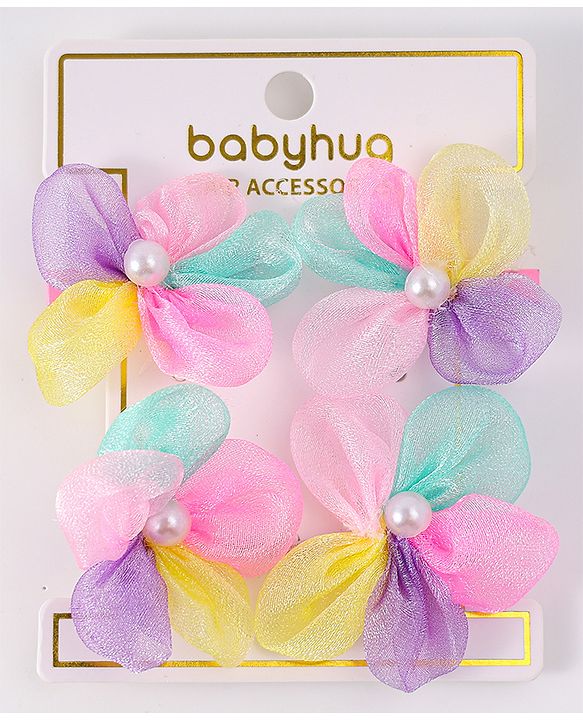 Babyhug Free Size Rubber Bands & Clips With Flower Applique - Multicolor