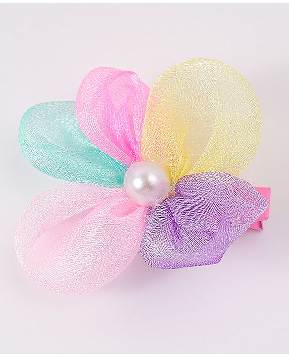Babyhug Free Size Rubber Bands & Clips With Flower Applique - Multicolor