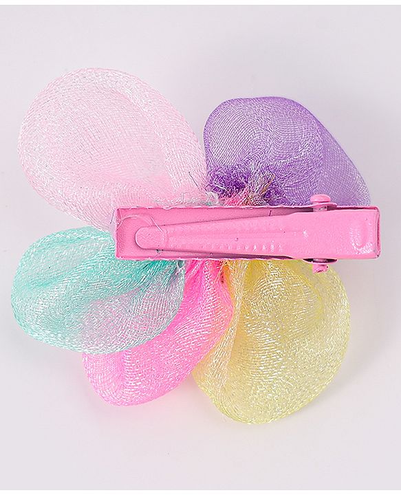 Babyhug Free Size Rubber Bands & Clips With Flower Applique - Multicolor