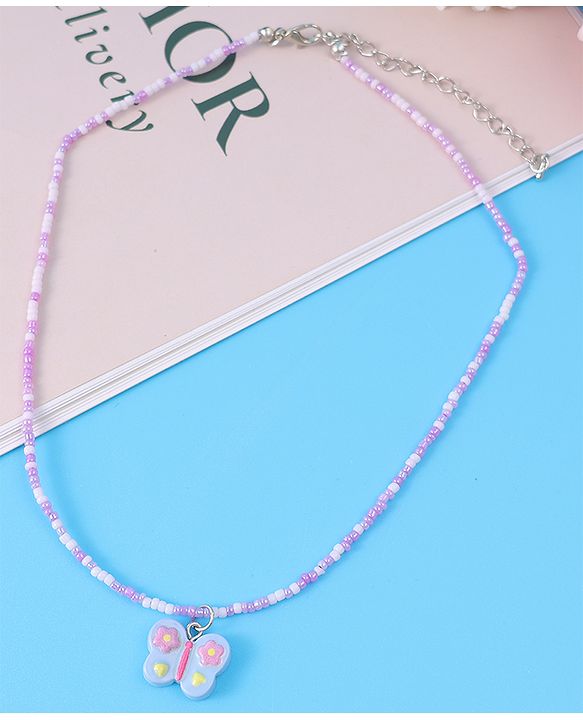 Babyhug Necklace With Butterfly Applique - Purple & White
