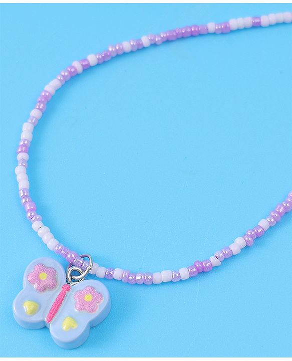 Babyhug Necklace With Butterfly Applique - Purple & White