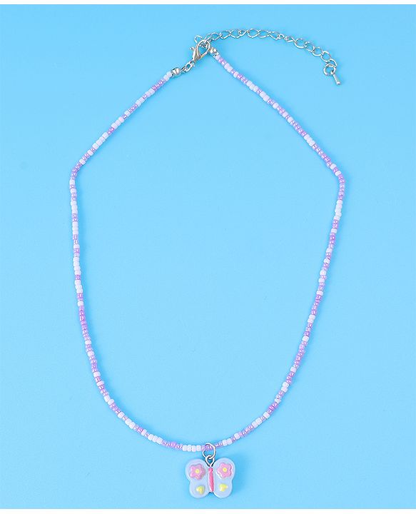 Babyhug Necklace With Butterfly Applique - Purple & White
