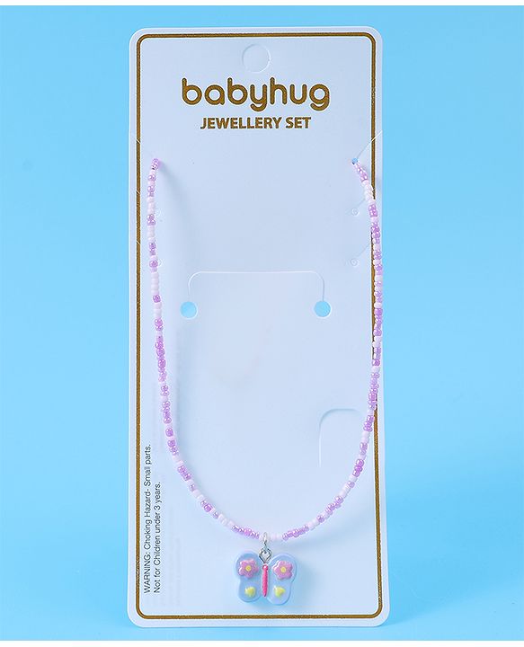 Babyhug Necklace With Butterfly Applique - Purple & White