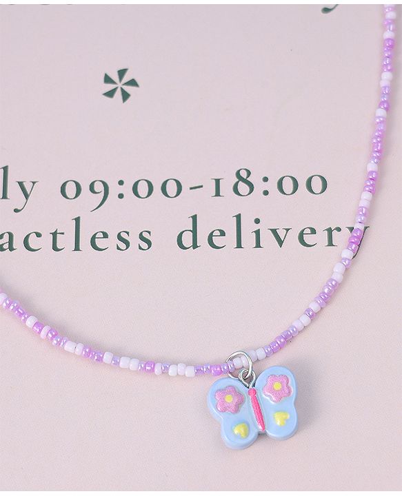 Babyhug Necklace With Butterfly Applique - Purple & White