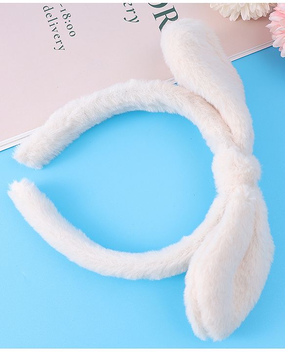 Babyhug Hair Band Bow Applique with Fur Free Size - White