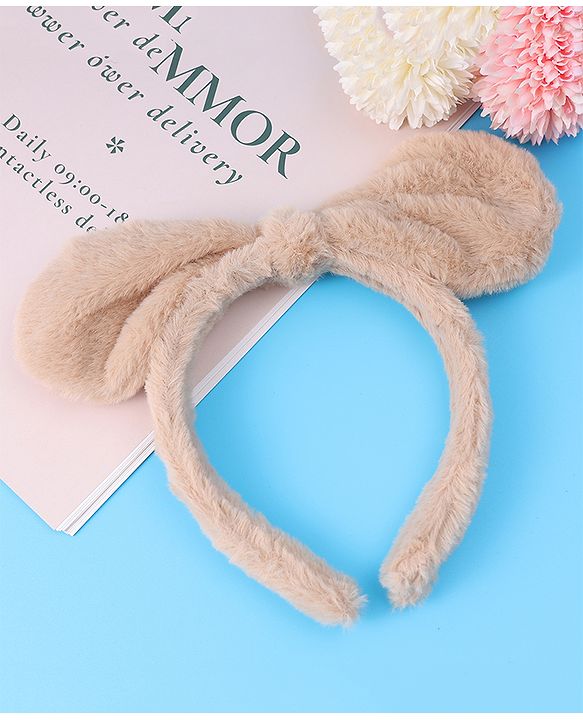 Babyhug Hair Band Bow Applique with Fur Free Size - White