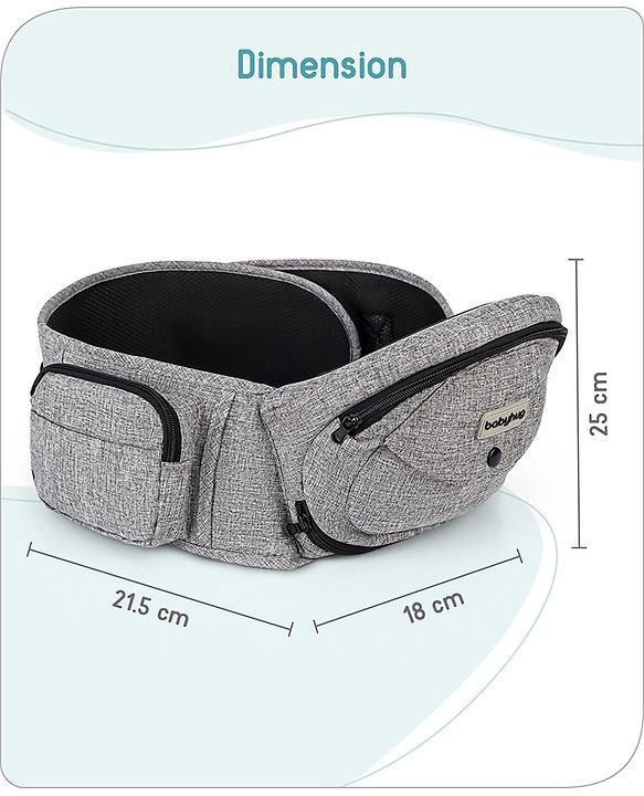 Babyhug Snug Rider Multi-function Hip Seat: Soft padded seat, Adjustable fit, Comfortable lumbar support, Secure fastening, and Two-way carrying for babies up to 15 kg  Grey