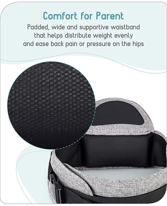 Babyhug Snug Rider Multi-function Hip Seat: Soft padded seat, Adjustable fit, Comfortable lumbar support, Secure fastening, and Two-way carrying for babies up to 15 kg  Grey