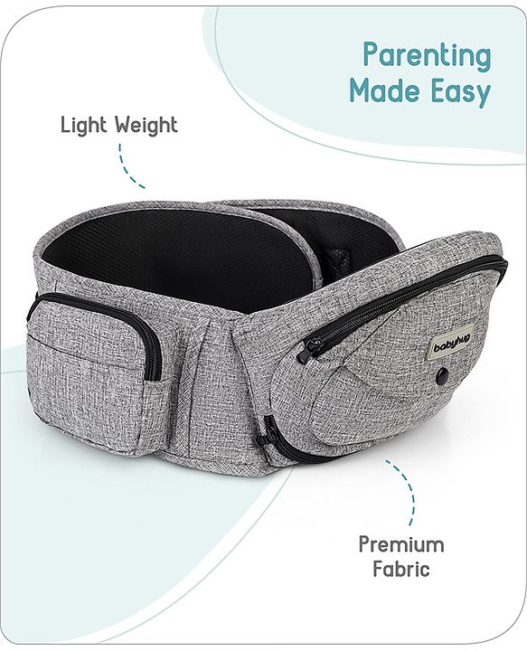 Babyhug Snug Rider Multi-function Hip Seat: Soft padded seat, Adjustable fit, Comfortable lumbar support, Secure fastening, and Two-way carrying for babies up to 15 kg  Grey
